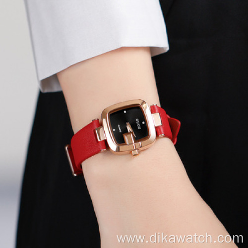 GUOU Ladies Watches Luxury Wristwatch Simple Clock Leather Quartz Wrist Watch For Women Retro small square Korean Edition Watch